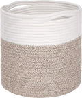 MINTWOOD Design 11 x 11 Inches Cotton Rope Basket for Flower Pot and Indoor Floor Planters, Decorative Round Woven Plant Pot Basket, Planter Covers, Small Dog Toy Storage Baskets, Light Brown