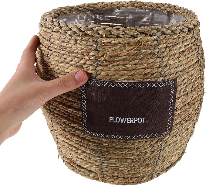 Toyvian Wicker Rattan Flower Basket for Plants, Large Straw Woven Planter Pot, Decorative Indoor Outdoor Garden Storage Basket