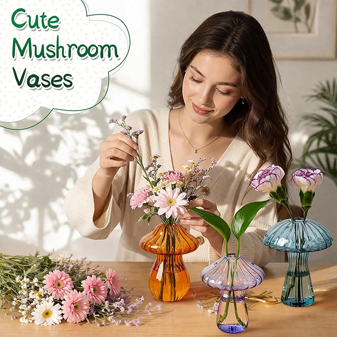 Plant Propagation Station, Set of 10 Colored Mushroom Vase, Glass Propagation Stations, Mini Terrarium for Plants, Unique Small Propagation Planter Cute Mushroom Decor Gifts for Women (10Pcs Colorful)