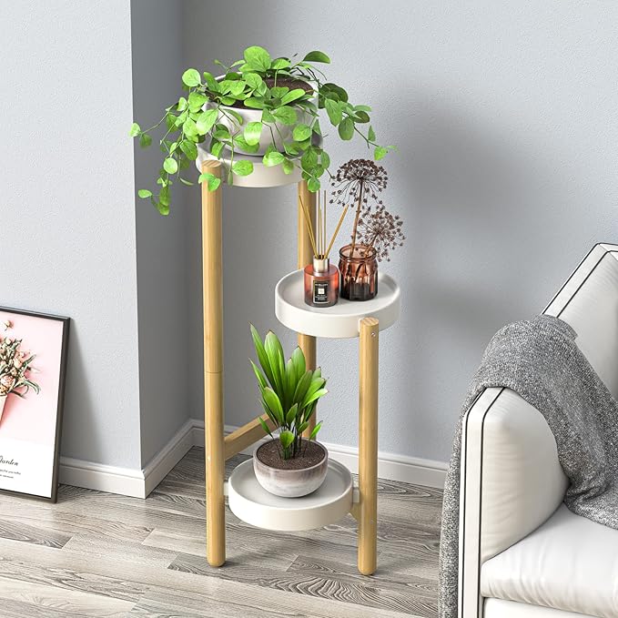 Bamboo Plant Stands for Indoor Plants, Tall Plant Stands for Corner Plant Shelf Multiple Flower Holder for Indoor Outdoor Garden Patio Balcony Living Room (3-tier)
