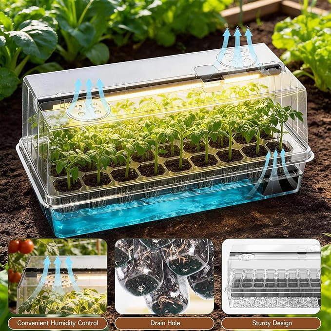 72 Cells Seed Starter Tray Self Watering, Seed Starter Kit with Grow Light, Full Spectrum with 5 Dimmable Brightness & Timer, Indoor Plant Grow Tray for Beginners & Seasoned Gardeners, Gardening Gifts