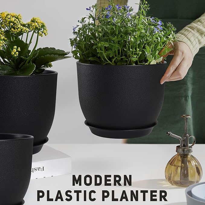 YNNICO Plant Pots 12/10/9 inch Set of 3, Flower Pots with Multi Mesh Drainage Holes, Large Planters for Indoor Outdoor Garden Plants and Flowers. (Black)