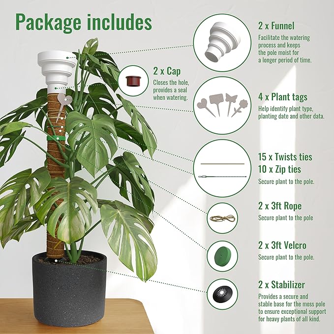 Organo Republic Moss Pole Monstera Plant Support Stakes - 2x26.4 or 48.7" Unique Self-Watering, Extendable Coco Coir Pole for Climbing Plant Supports for Potted Plants Indoor, Totem Pole for Pothos