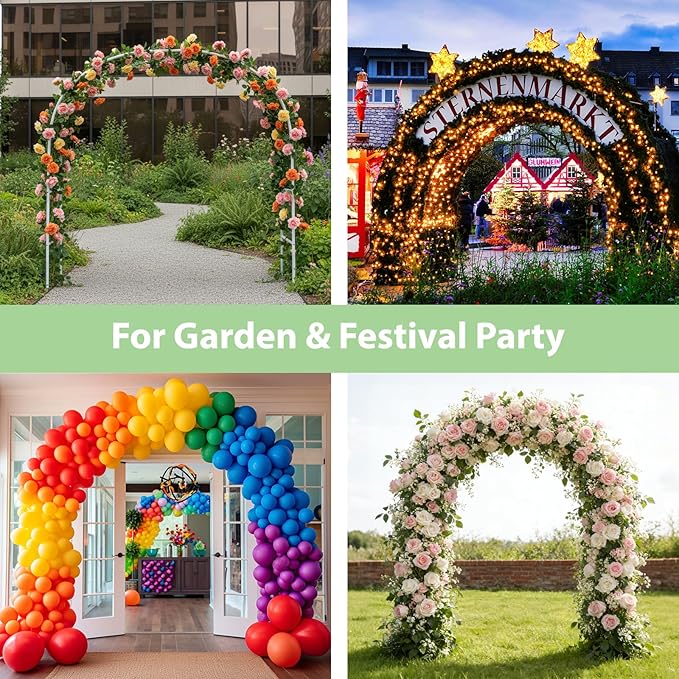 RUBFAC 7.8ft Metal Wedding Arch Frame, White Garden Trellis for Climbing Plants Outdoor, Garden Arbors and Arches Party Archway for Flower Rose Vines Birthday Bridal Christmas Decoration
