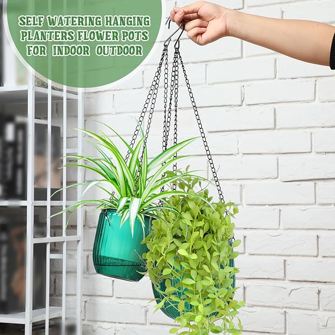 Maxcheck 4 Pcs Self Watering Hanging Planters Indoor Gift 6.5'' 4.5'' Hanging Flower Pots Baskets Outdoor Self Watering Plant with 3hooks Drainage Holes for Home