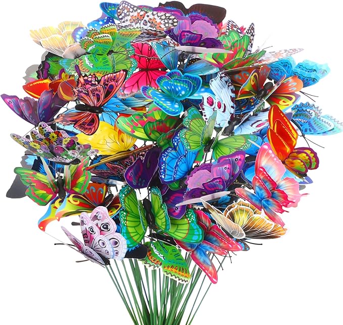 Augshy 75 Pcs Butterfly Garden Stakes - Party Decorations with Butterfly Designs for Garden Decor