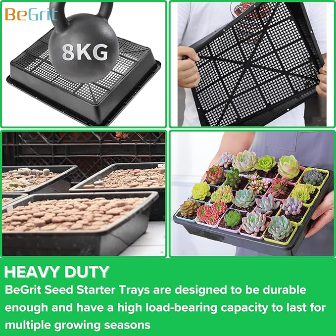 BeGrit Seed Starter Trays Mesh Tray 10-Pack 15x12 inch Plastic Plant Trays Garden Seedling Starter Kit Succulent Transport Pots Bonsai Training Pots