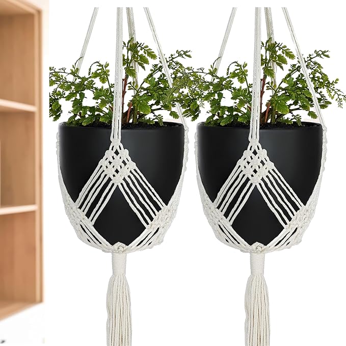 2 Pack Macrame Planter Hanger for up to 8" Pot, Indoor Hanging Planter | Plant Hanger Indoor, Hanging Plants Holder Basket | No Plant or Pot Included
