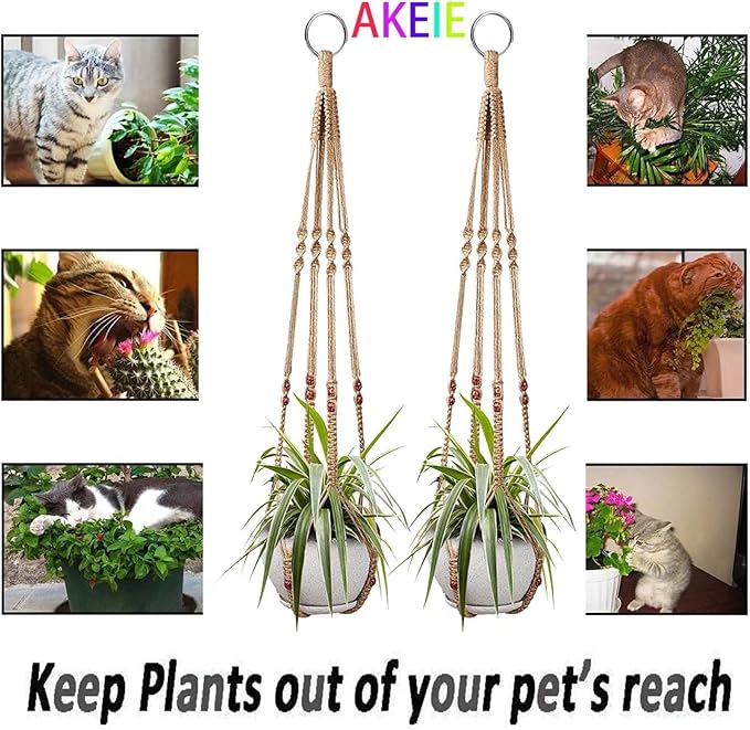 Macrame Plant Hanger 3 Pack Ceiling Plant Hanger 35'' Brown Hanging Planter Holder Boho Handmade Plant Jute Rope with 6 Hooks and Beads for Indoor Outdoor Home Balcony Decor, Fit Max 12'' Flower Pot
