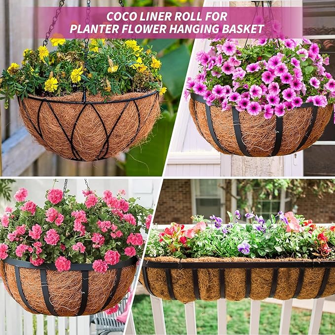 Legigo 16X160 Inch Natural Coco Liner Roll, Coconut Liners for Planter Window Box Hanging Basket, Coconut Coir Roll Coco Fiber Mat for Garden Decoration DIY Moss Poles Pet Pad Reptiles Carpet
