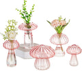Glasseam Pink Glass Mushroom Vase: Cute Small Flower Vase Set of 5 Unique Mini Bud Vases for Centerpieces Decorative Vases for Flowers Funky Plant Vase Decor