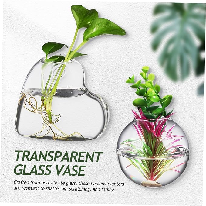 Sosoport 2 Pcs Borosilicate Glass Hanging Planter Vase for Indoor Plants and Fish Bowls Wall Mounted Propagation Station with Easy Installation Hardware Clear Glass Terrarium Pot for Home
