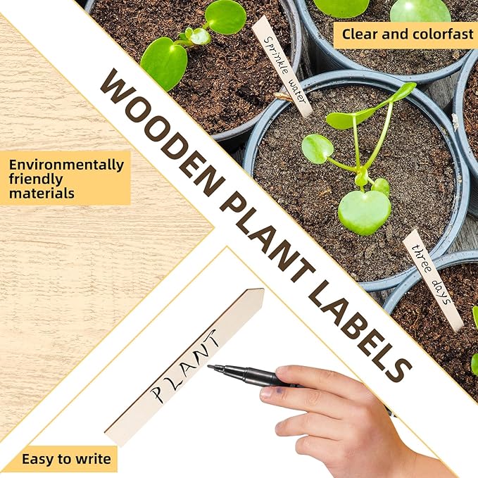 Beeveer 200 Pcs Wooden Plant Labels Bulk 6 Inch Plant Tags 2 pcs Waterproof Garden Markers Plant Markers Garden Labels Sticks Wooden Plant Sign Stakes Sticks for Seed Pot Herbs Flowers Vegetables