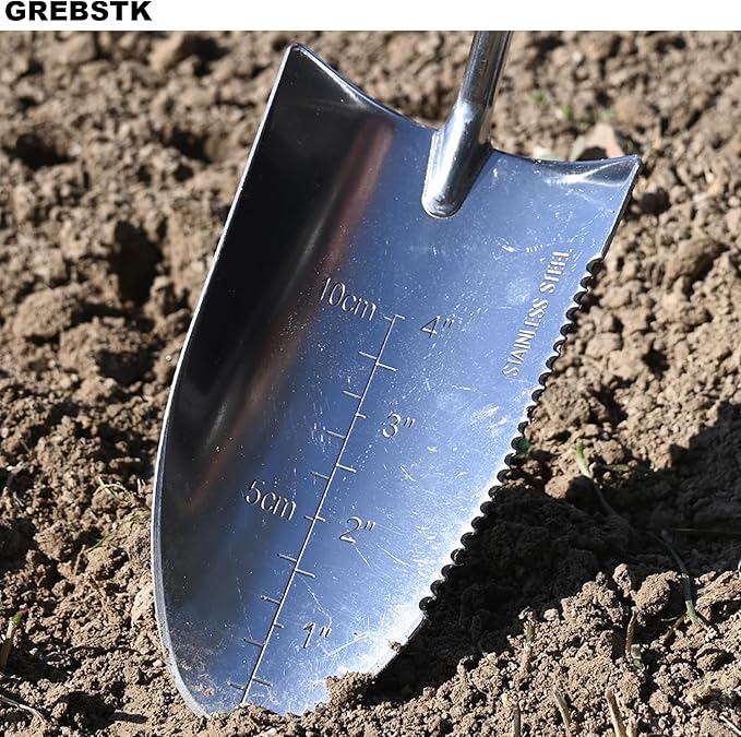 GREBSTK Gardening Shovels Stainless Steel Transplanter Garden Trowel Depth Marker Measurements Shovel Weeding Tool