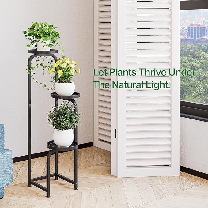 INGIORDAR Plant Stand Indoor Outdoor 3 Tier Metal Plant Shelf for Multiple Plants Corner Flower Holders for Living Room Balcony Bedroom Patio Garden, Black (Black, 3-Tier)