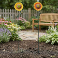 Metal Sunflower Garden Stakes Decor,2 Pack 39" Flower Garden Stake for Outdoor Home Garden Backyard Lawn Pathway Patio Sunflower Sticks Decor