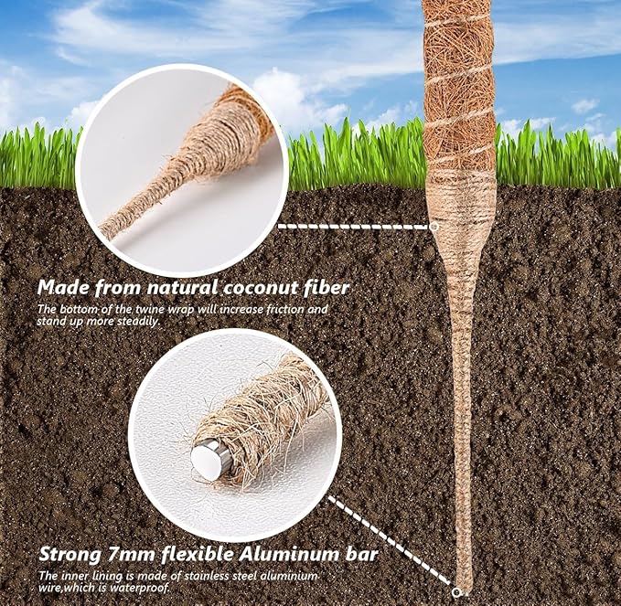 MAFONE Moss Pole, 47 Inch Bendable Moss Pole Plant Support for Monstera for Climbing Plants Indoor, Handmade Coco Coir Plant Pole Sticks Support Stakes