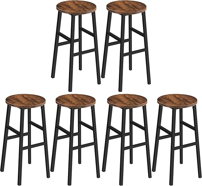 MAHANCRIS Bar Stools, Set of 2 Round Bar Chairs with Footrest, 28 Inch Kitchen Breakfast Bar Chairs, Industrial Bar Stools, Easy Assembly, for Dining Room, Kitchen, Rustic Brown BAHR02701 (Pack of 3)