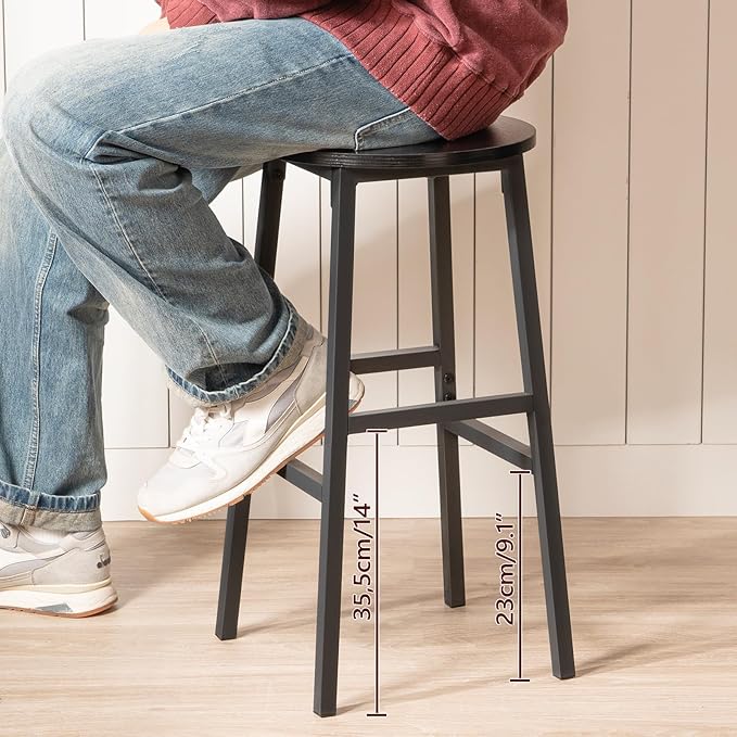 MAHANCRIS Bar Stools, Set of 2 Round Bar Chairs with Footrest, 24.4 Inch Kitchen Breakfast Bar Stools, Industrial Bar Stools, Easy Assembly, for Dining Room, Kitchen, Black BAHB0201 (Pack of 3)