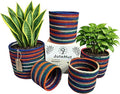 Planter Basket Set – 5-Piece Handwoven Jute Planter Basket for Home Decor, Nursery, or Indoor Plants (5'' to 8'' Diameter, 4.75'' to 7.75'' Height) – Fold & Wrinkle Free - Rainbow Stripe