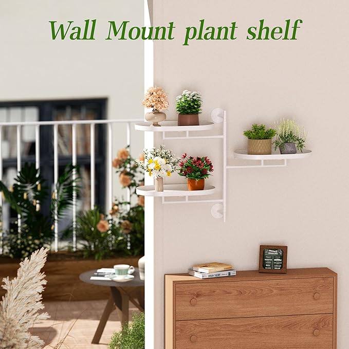 YQSLYSF Window Rotating Plant Stand Shelf Indoor White Metal Floating Shelves 3-Tier Wall Mount Plant hanger Holders for Wall Planter Modern Home Decor window sill gifts