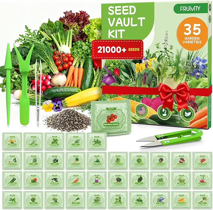 35 in 1 Heirloom Vegetable Seeds for Planting - 21,000+ Seeds Kit for Indoor & Outdoor Garden | 35 Varieties Survival Garden Seeds with Free Plant Markers