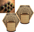 Mandala Style Hexagonal Wall Planter Set - 3D Laser-Cut Wood Vertical Garden for Succulents and Herbs - Unique Geometric Wall Decor for Indoor Plants (2pc)