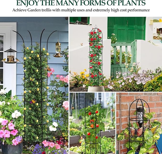 Wellsign 100% Metal Obelisk Trellis for Climbing Plants Outdoor Garden Tower Trellis 6.6ft, Plant Support with Garden Twist Tie for Tomato Cucumber Ivy Vines Rose Potted Plant Trellis Indoor 2 Pack