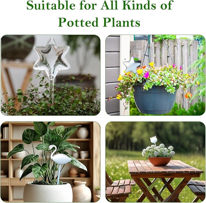 2-Pack Star-Shaped Glass Self-Watering Globes for Indoor Outdoor Plants – Automatic Irrigation Decorative Watering Bulbs for Garden Flower Pots, Patio, Home Decor (Cat)