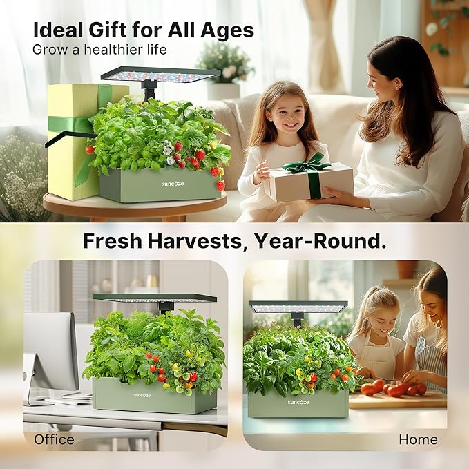 SUNCOZE 20 Pods Hydroponics Growing System Kit, Indoor Herb Garden with Grow Light 30W, 10L Large Water Tank with Adjustable Height to 25", Quiet Pump, Gardening Gifts, Green