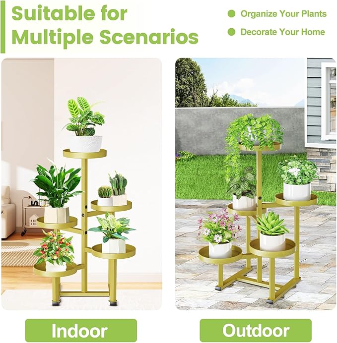 5 Tier Gold Plant Stand Indoor Outdoor, Corner Metal Tiered Plant Shelf for Multiple Plants, Flower Pot Holder Display Rack Shelf for Window Porch Garden Home Decor