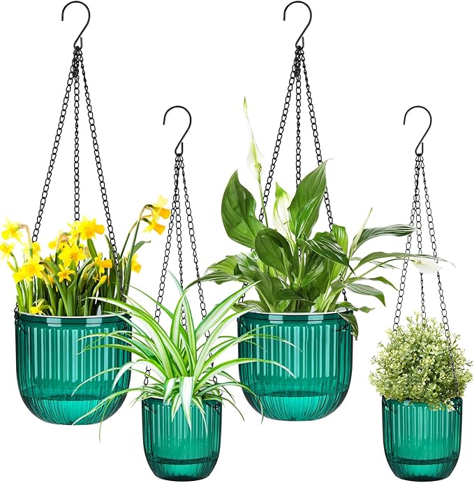 Maxcheck 4 Pcs Self Watering Hanging Planters Indoor Gift 6.5'' 4.5'' Hanging Flower Pots Baskets Outdoor Self Watering Plant with 3hooks Drainage Holes for Home
