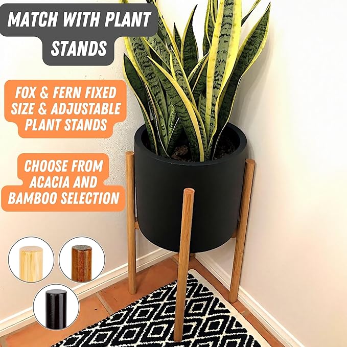 Fox & Fern 10 Inch Black Plant Pot with Drainage Plug — Premium Lightweight Fiberstone Matte Black Planter, 10 Inch Pots for Plants, for Indoor & Outdoor Use, Weather Resistant & UV Resistant