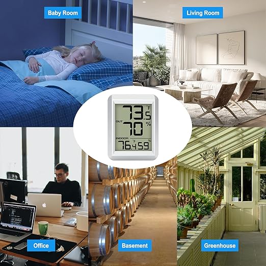Indoor Outdoor Thermometer Hygrometer Wireless, Urageuxy Digital Temperature Humidity Monitor with 328ft Range Remote Sensor for Home, Greenhouse, Refrigerator, ℃/℉ Switch Optional (White)