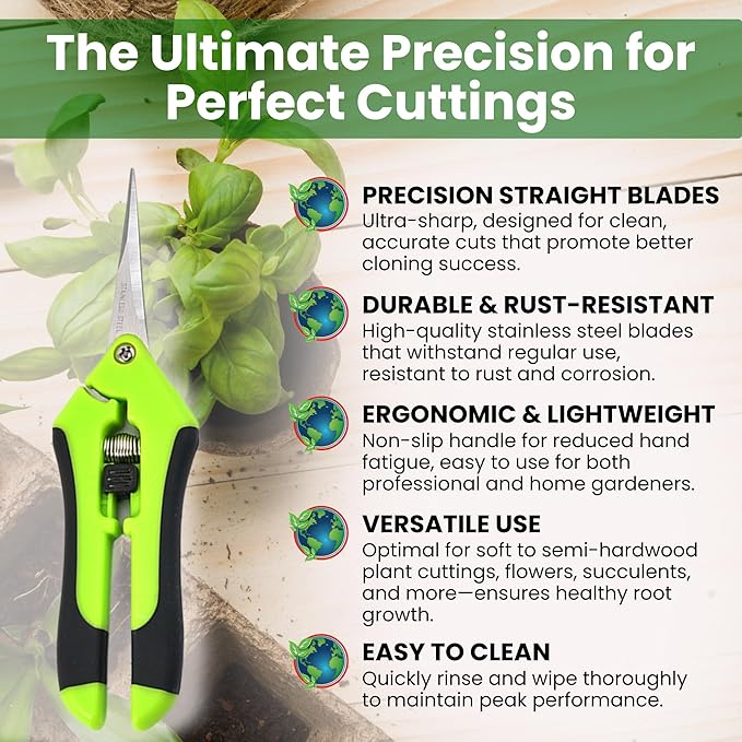Hormex Cloning Shears - Precision straight-blade shears designed for clean, accurate cuts, ideal for plant cuttings and pruning. Durable, ergonomic and easy-to-use with lock - (2 Pack)
