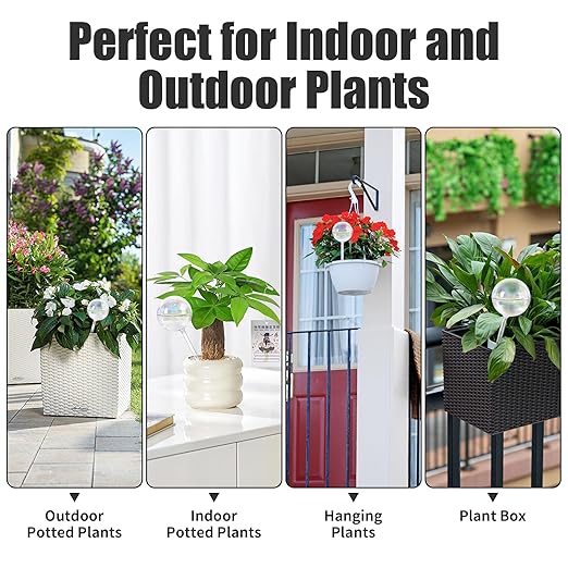 13oz Self Watering Globes (4 Pack),Large Glass Plant Water Bulbs for Vacation, Automatic Drip Irrigation,Iridescent Rainbow Watering Stakes for Indoor & Outdoor Plants (Up to 2 Weeks Hydration)