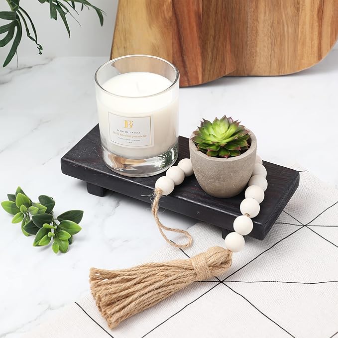 Wood Pedestal Soap Stand, Farmhouse Wood Riser, Soap Dish Holder Decor for Bathroom Kitchen, Soap Tray, Rustic Candle Plant Holder, Counter Decor, Display Rectangular Decorative (Ebony)