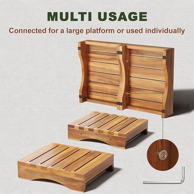 Acacia Wood Platform Step Stool, 3.5" Height Wooden Steps for Outdoor Use, Bed One Step Platform for Adults/Elderly, Non-Slip Prefab Porch Steps for Outside