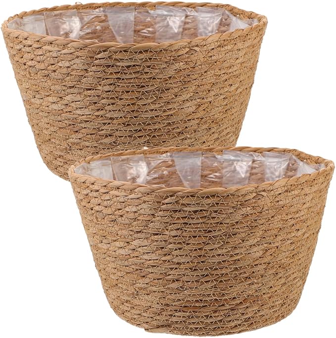 BESPORTBLE 2Pcs Hand Made Woven Flower Basket Durable Straw Decorative Planter Baskets for Home and Storage Classic Texture Design
