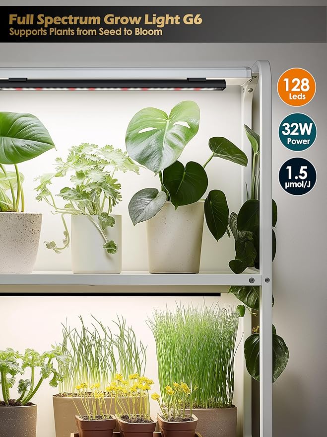 Smart Grow Light for Indoor Plants,3500K Full Spectrum LED Plant Light Strips with 3/9/12H Auto Timer,Stepless Dimming,Modular Design，Plug and Play (White, 4 Pack)