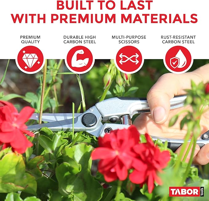 TABOR TOOLS K18A Straight Pruning Shears, Florist Scissors, Multi-Tasking Garden Snips for Arranging Flowers, Trimming Plants and Harvesting Herbs, Fruits or Vegetables (Japanese Style Blades)