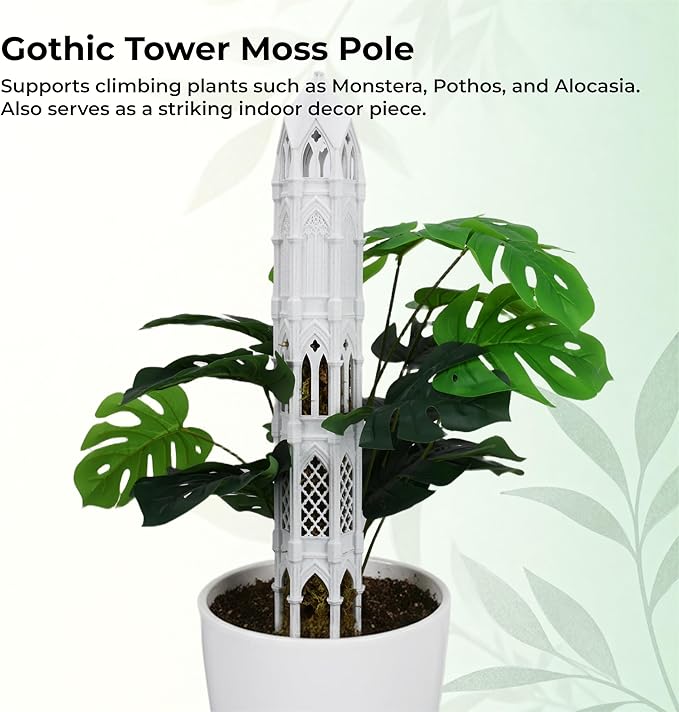 Gothic Tower Moss Pole – Modular Stackable Self-Watering Indoor Climbing Plant Totem, Can Be Used as Moss Pole, Plant Stake or Climbing Support