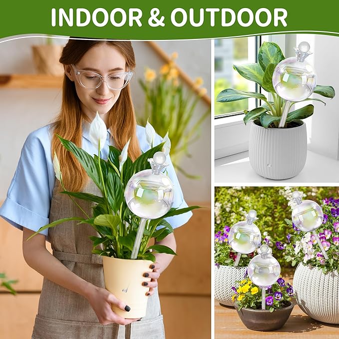 17 oz 2 Weeks Extra Large Plant Watering Globes, Iridescent Glass Self Watering Globes, Self Watering Planter Insert, Plant Watering Devices, Automatic Watering Bulbs for Daily Use (Large 2-Pack)
