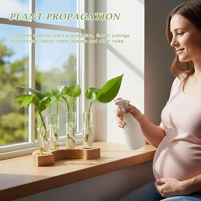 Plant Propagation Station with Wooden Stand, Glass Propagation Vase for Plants, Plant Terrarium Birthday Gifts for Women Mom Plants Lovers, Home Office Garden Decor, 5 Glass Tubes