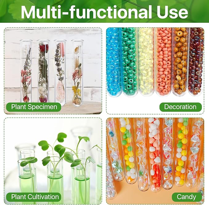 15 Pcs Clear Test Tubes for Plant Propagation Station, Acrylic Test Tubes for Scientific Experiments,20 ml Round Bottom Test Tubes for Hydroponic Flowers Home Office -0.78" Diameter