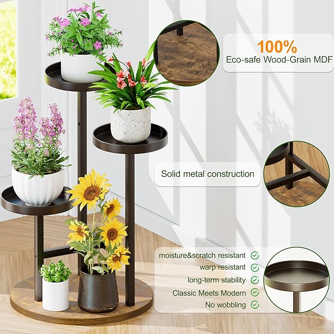 3 Tiered Tall Plant Stand for Indoor, Metal Plant Shelf Tiered Flower Pot Stands, Corner Plant Table for Patio Garden Balcony Living Room Bedroom