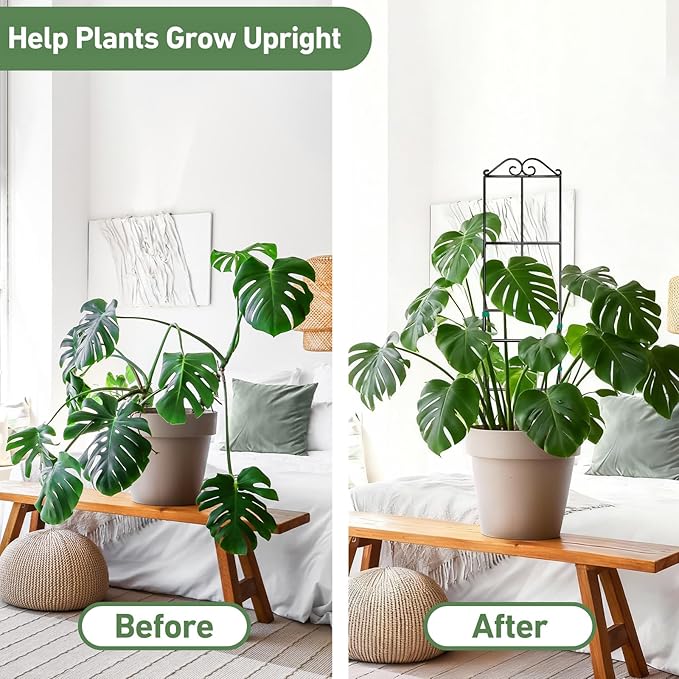 31.8'' Stackable Plant Trellis Indoor, Metal Trellis for Climbing Plants Indoor, House Plant Support with Soft Ties for Monstera Hoya Pothos, 4P