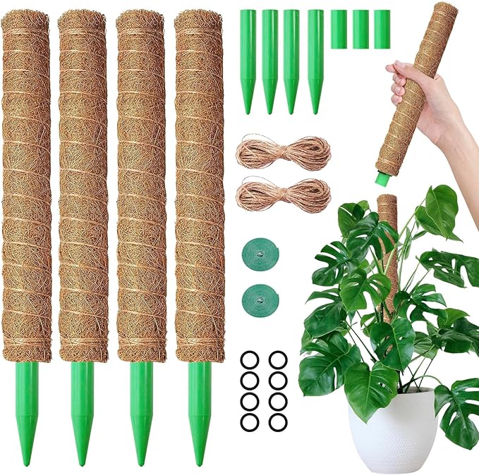 4 Pack 20 Inch Moss Poles, Stackable Moss Pole Monstera Plant Support, 66 Inch Tall Plant Stakes for Climbing Plants Indoor, Coir Plant Support Stick Stand for Potted Plants, Pothos, Philodendron