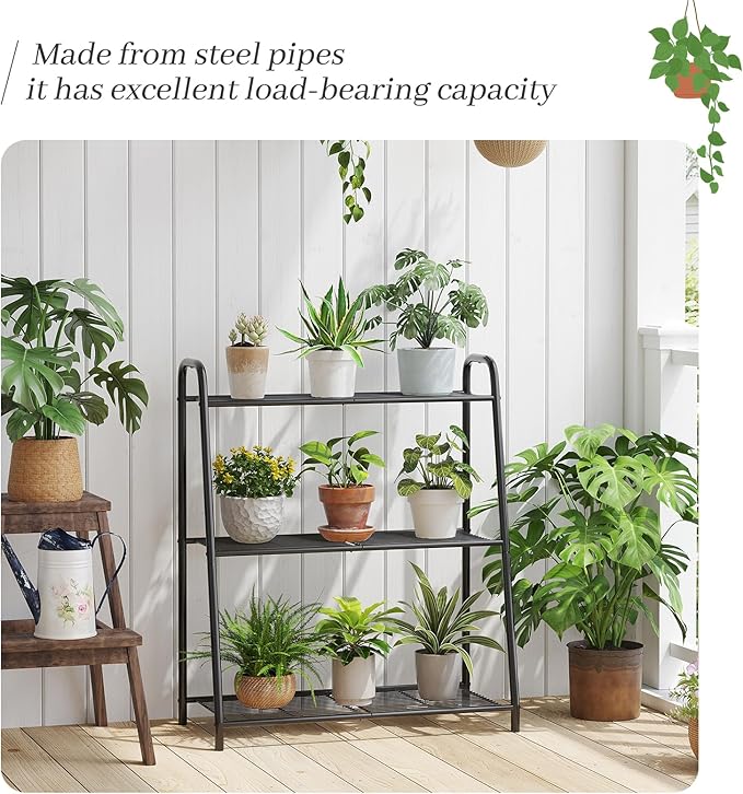 Kitsanery Metal Plant Stand Indoor Outdoor for Multiple Plants,3 Tier Plant Shelf,Large Heavy Duty Flower Holder Ladder Plant for Living Room, Patio, Balcony (Black)