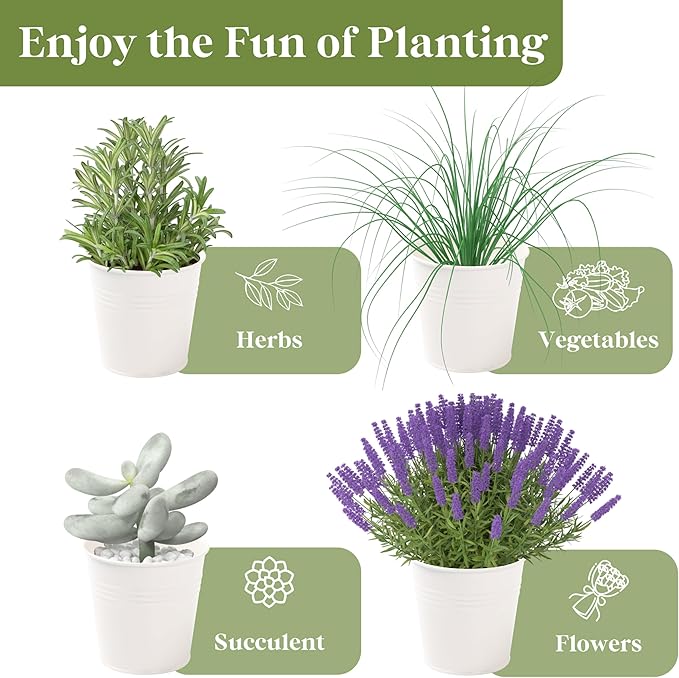 PERFNIQUE Indoor Herb Garden, Herb Planter for Indoor/Outdoor, Farmhouse Plant Pots, Windowsill Herb Garden with Tray(Planter only) Window Pots